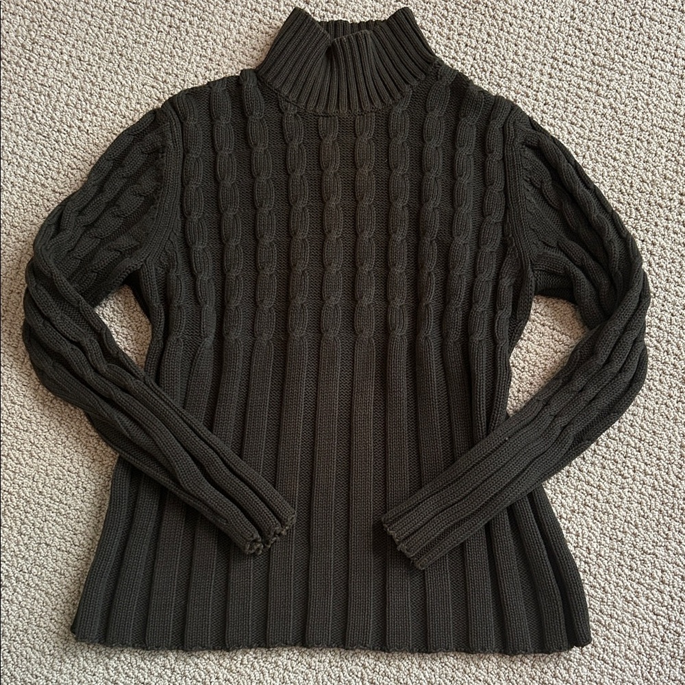Evan Picone Forest Green Cable Knit Turtleneck Sweater